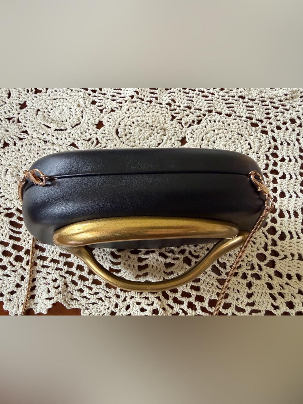 Black Leather Crossbody Clutch with Gold Accent - Picture 4 of 6